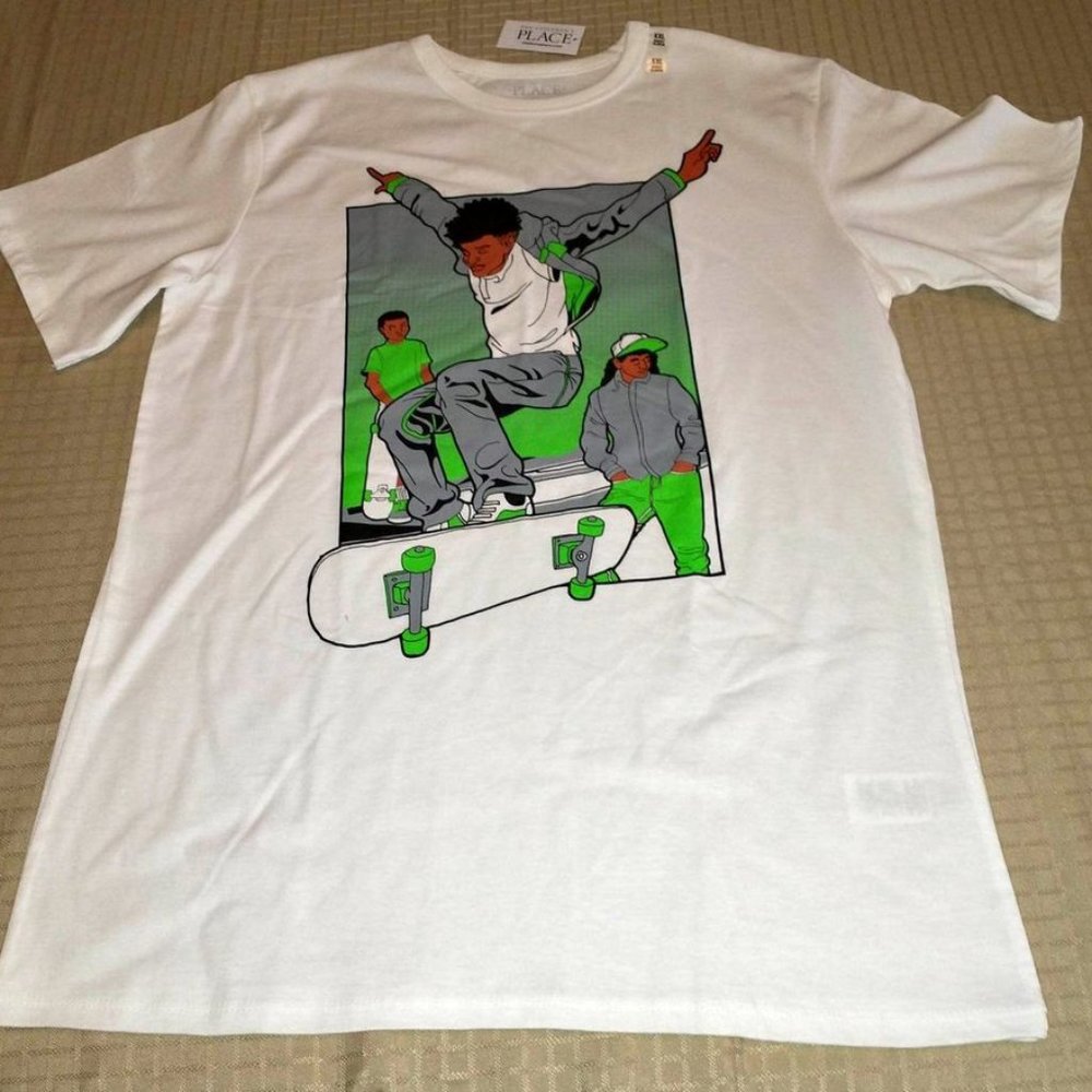Children's Place boys t shirt white skateboarding size XXL 16